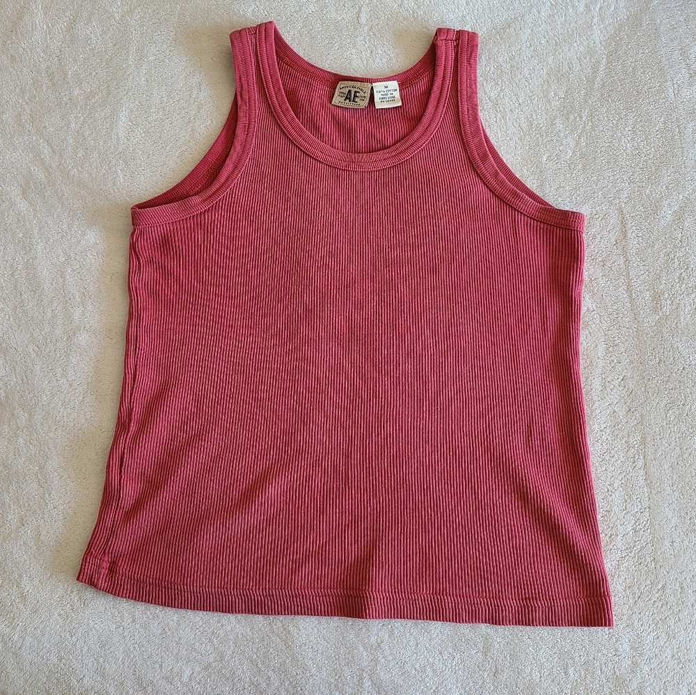 American Eagle Y2K Red Ribbed Tank Top Size M Cotton